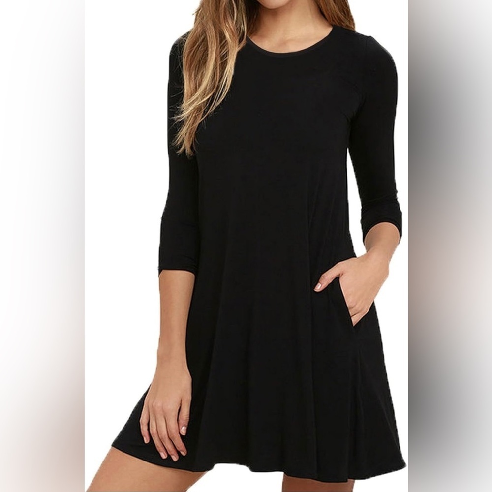 VIISHOW Womens Round Neck 3/4 Sleeves A-line Casual Tshirt Dress with Pocket